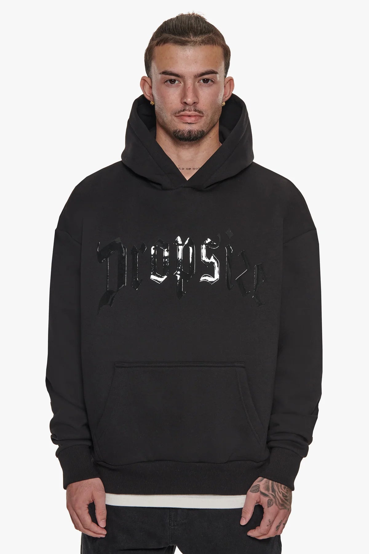 Dropsize Lack Print Logo Hoodie Black