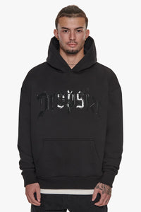 Dropsize Lack Print Logo Hoodie Black