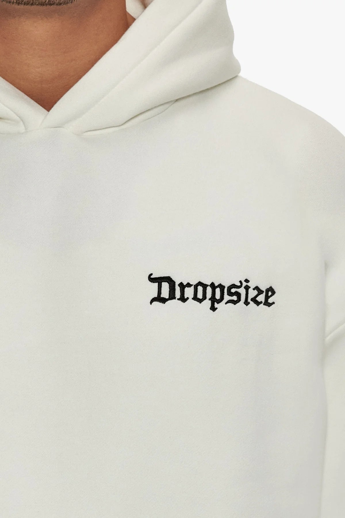 Dropsize Heavy Oversize Embo Small Logo Hoodie Cream White