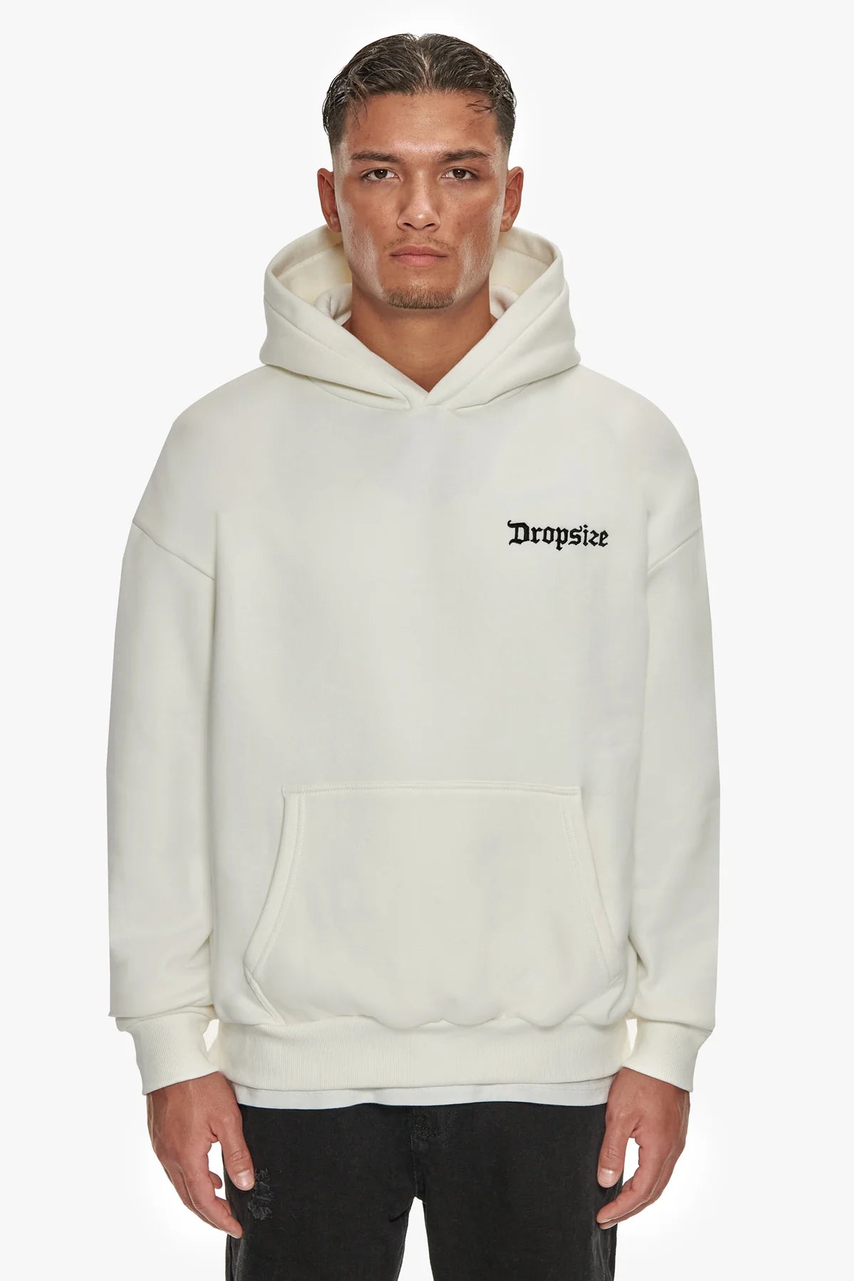 Dropsize Heavy Oversize Embo Small Logo Hoodie Cream White