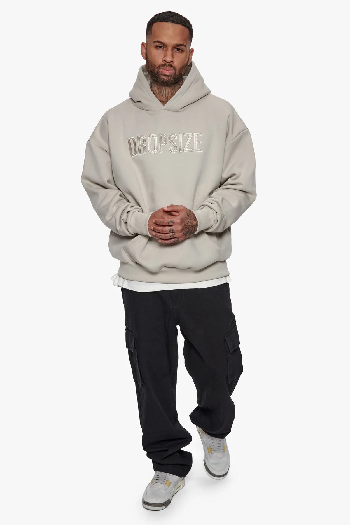 Dropsize Heavy Oversize Flat Front Embo Hoodie Moon Beam