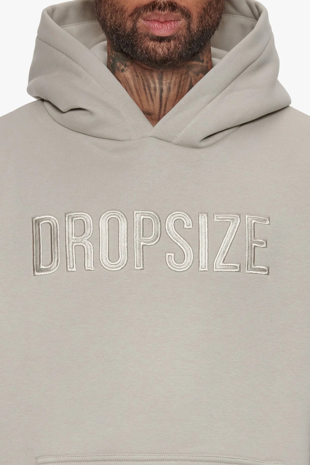 Dropsize Heavy Oversize Flat Front Embo Hoodie Moon Beam