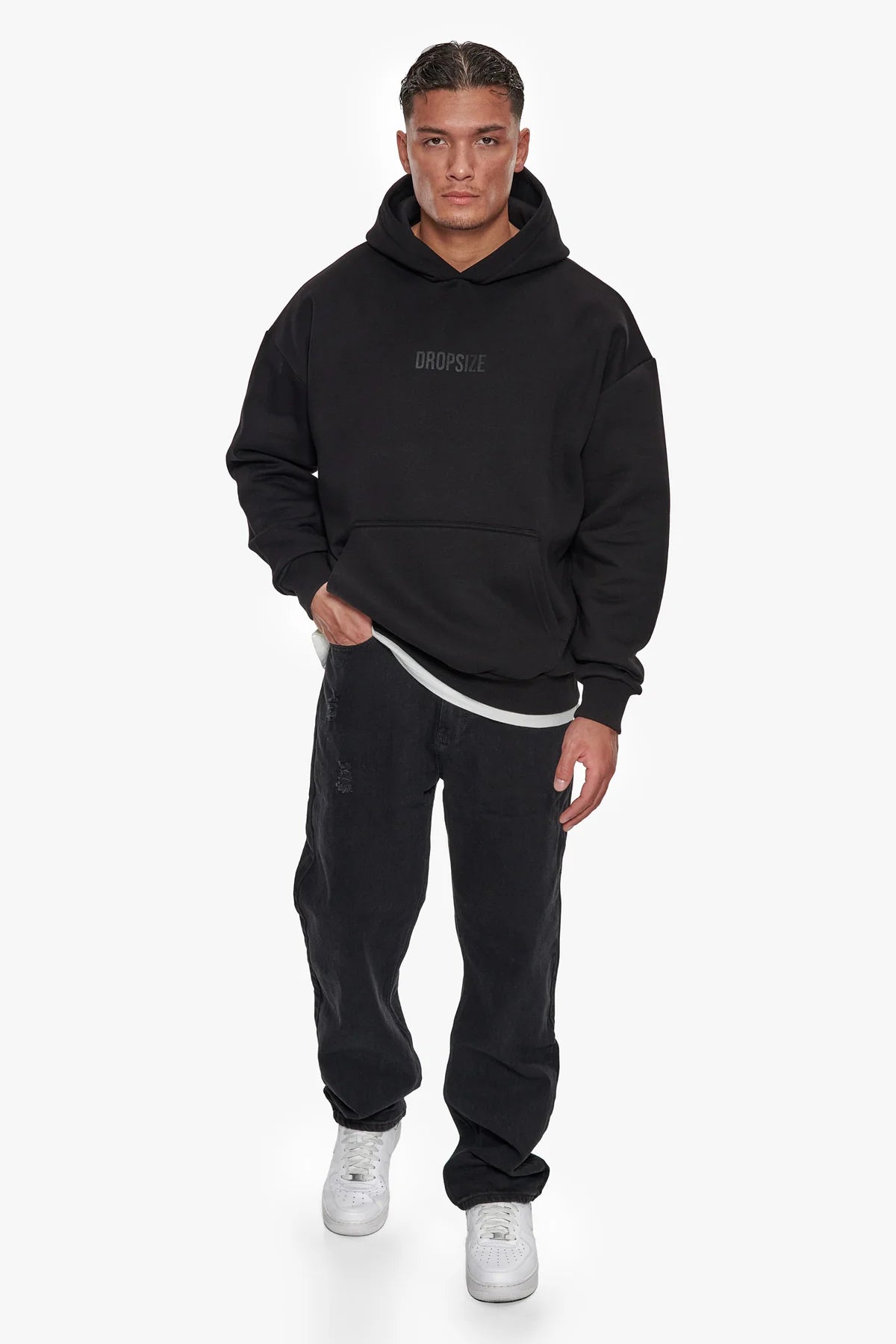 Dropsize Heavy Oversized Center HD Hoodie Black