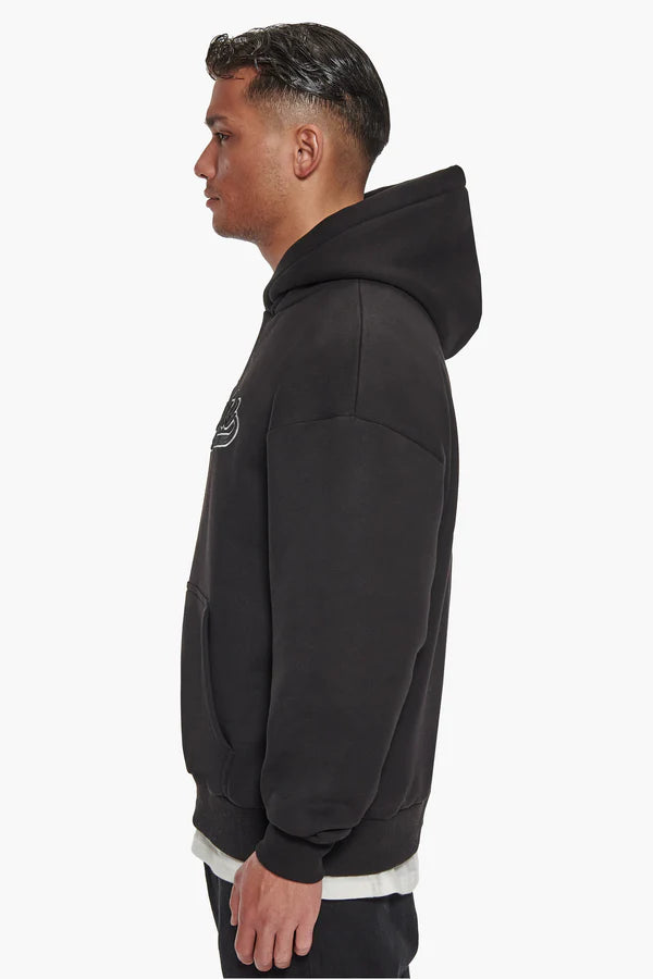 Dropsize Heavy Oversize Smoothed Logo Hoodie Black