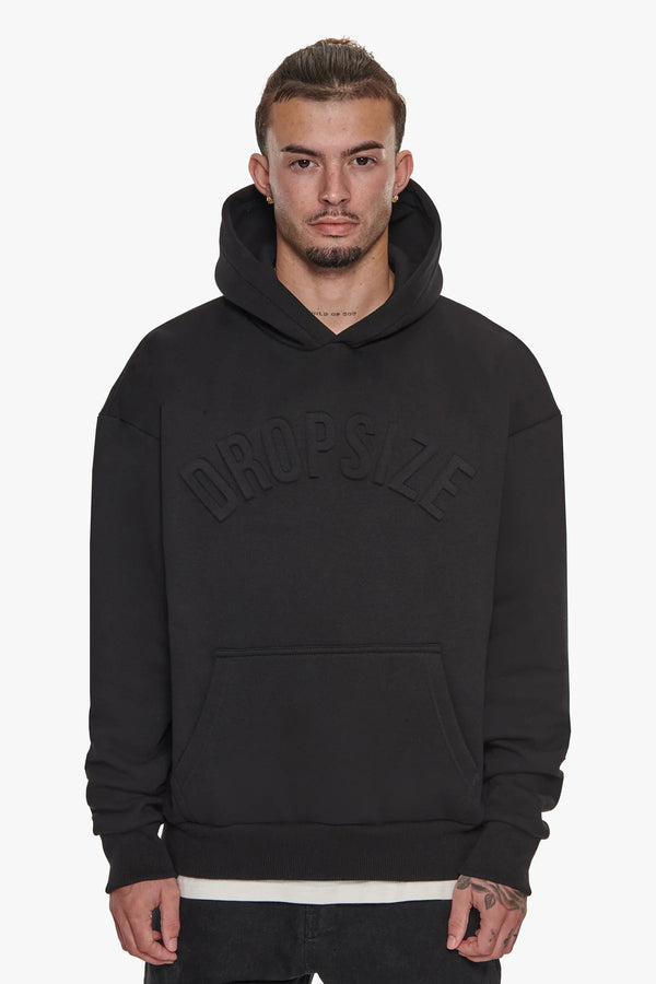 Dropsize Heavy Oversize Mid HD Hoodie Black Embossed