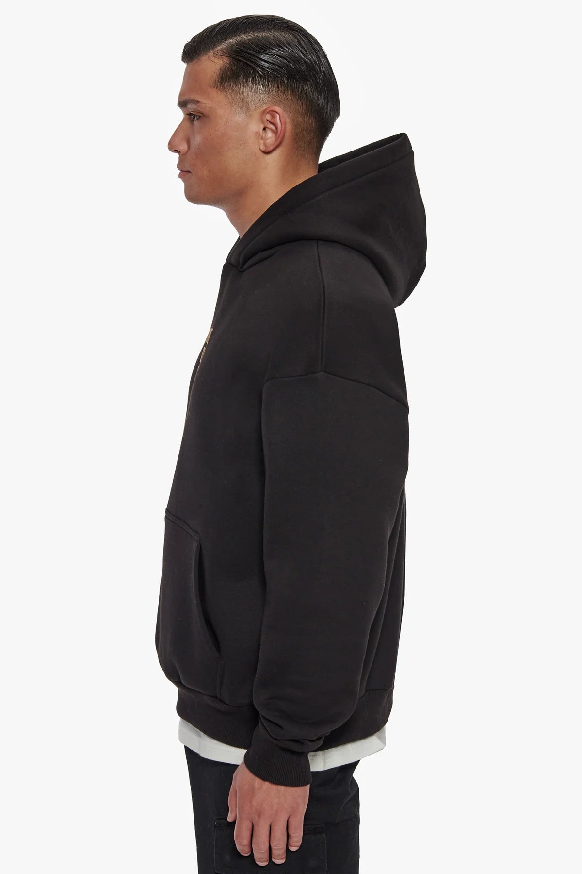 Dropsize Heavy Oversize Triple Logo Hoodie Black