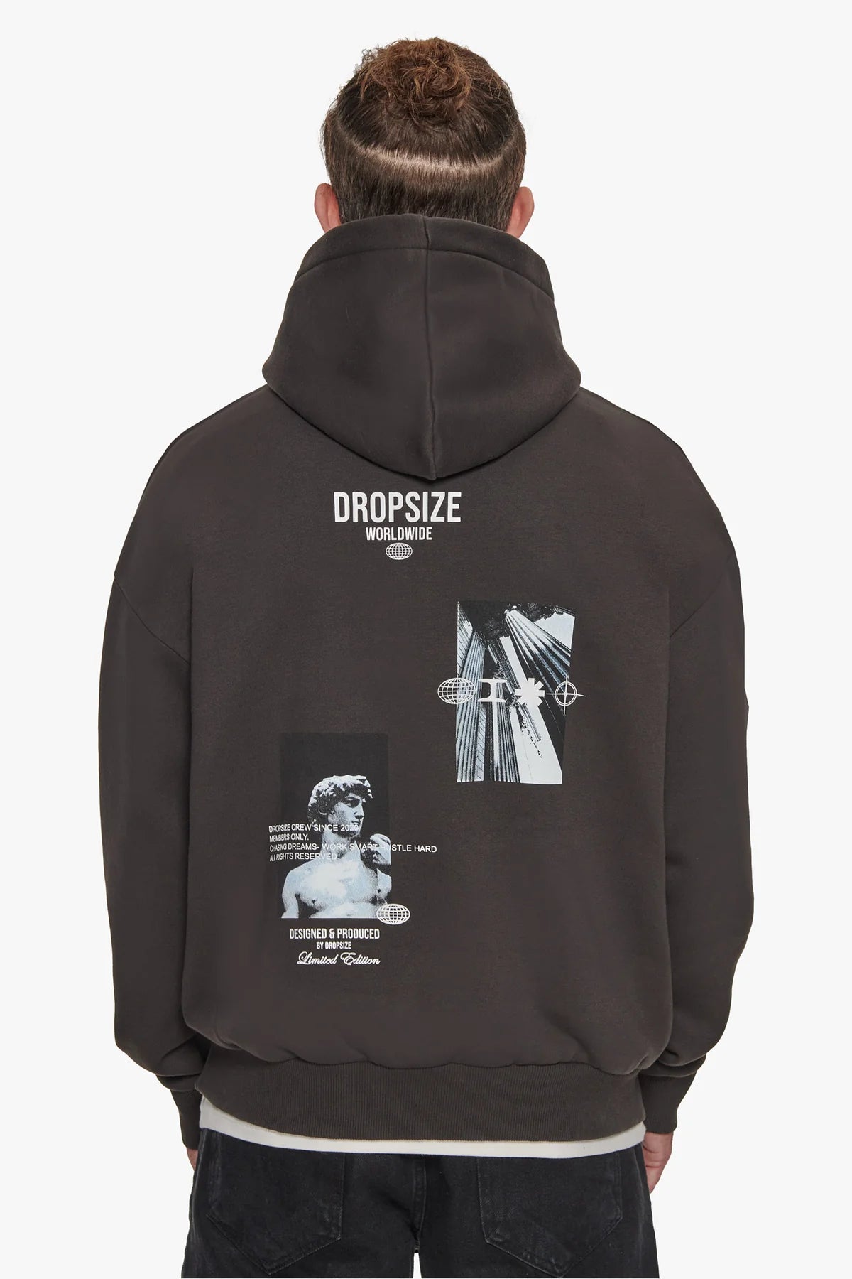 Dropsize Heavy Oversize Marble Worldwide Hoodie Washed Black