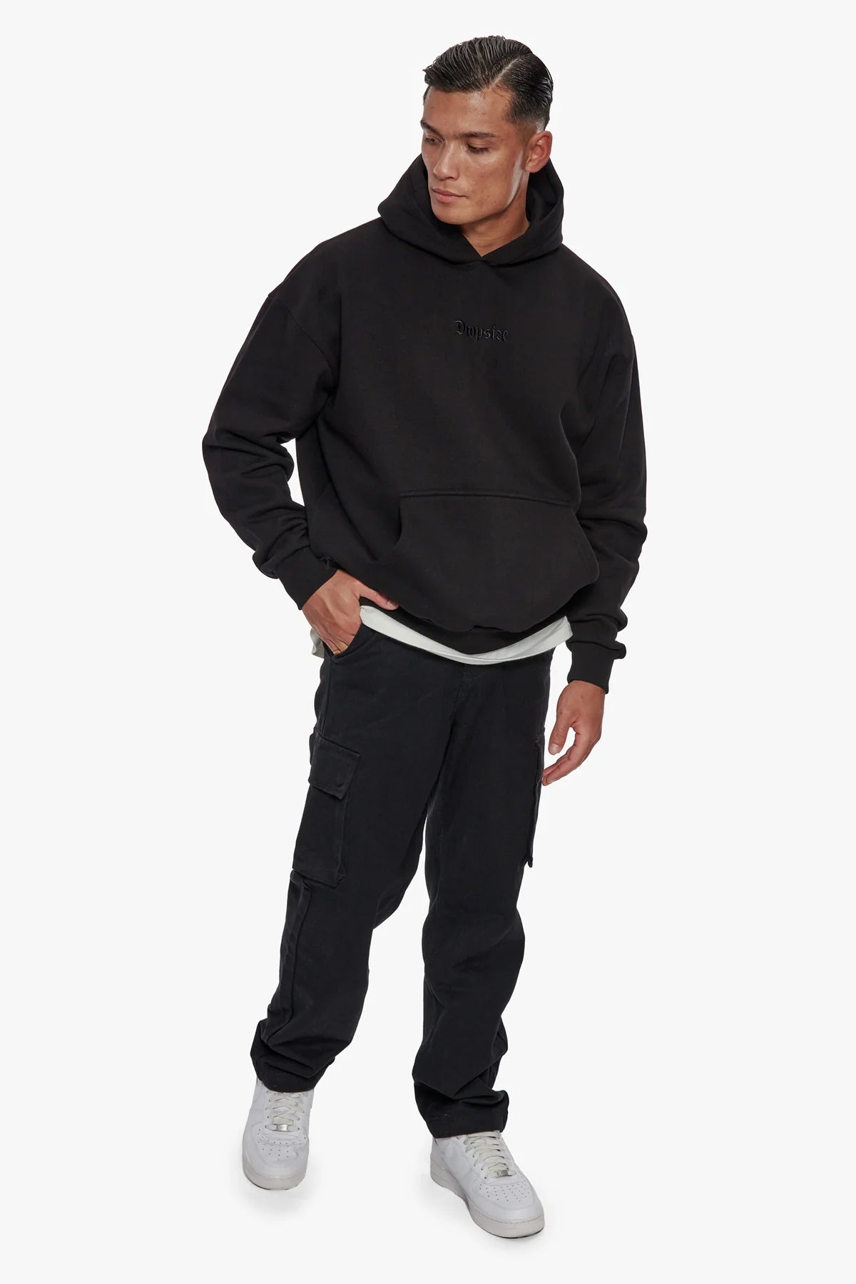 Dropsize Heavy Middle Embo Hoodie Black