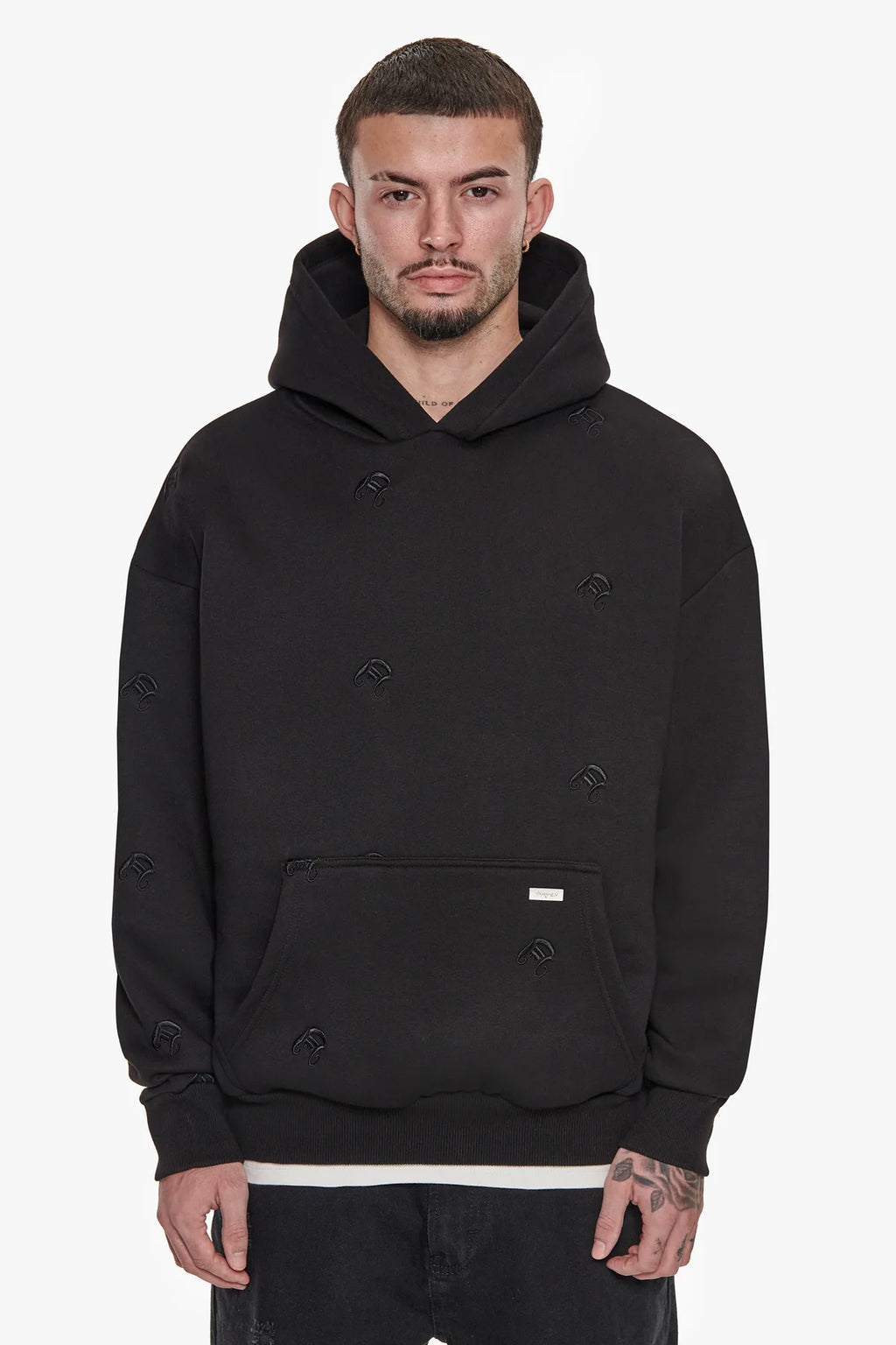 Dropsize Heavy All Over Embo Hoodie Black