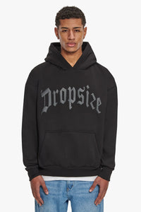 Dropsize Oversize Logo Puffer Print Hoodie Black