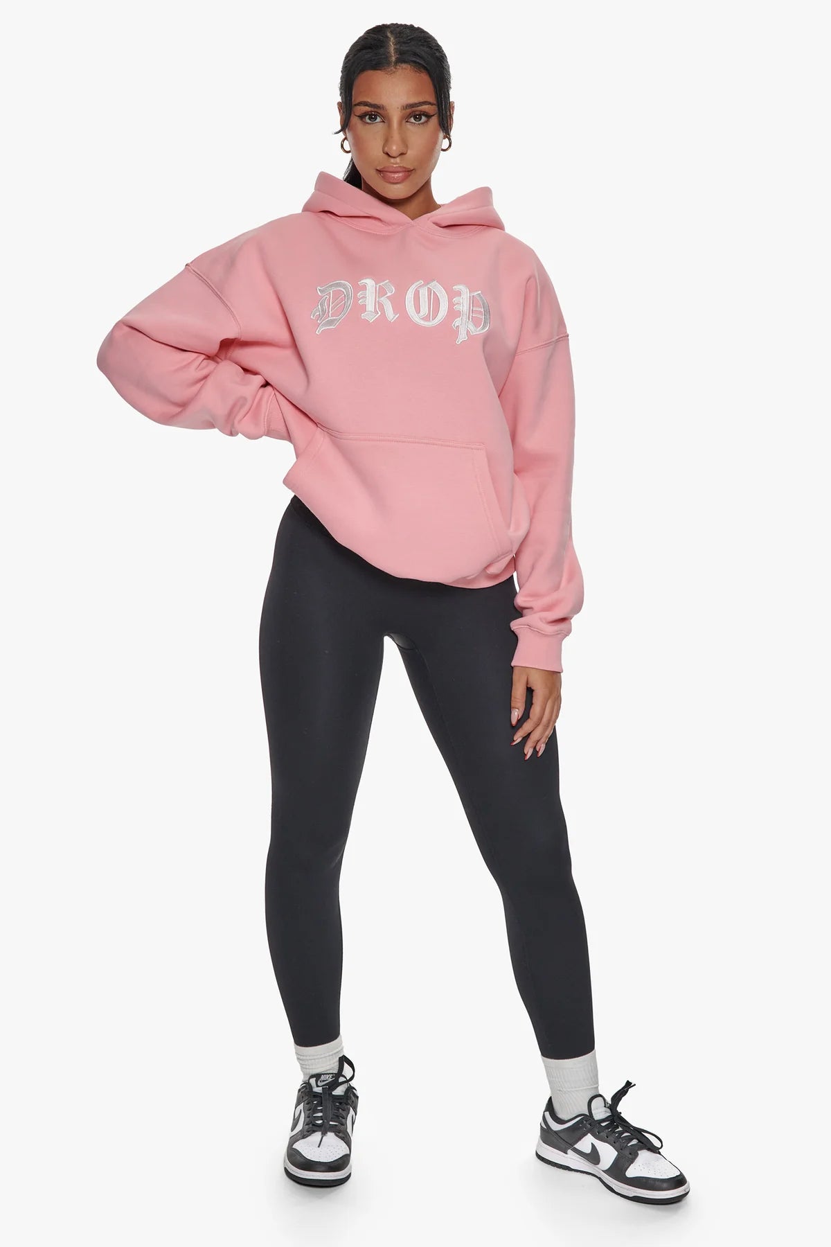 Dropsize Heavy Oversize Front Logo Hoodie Pink