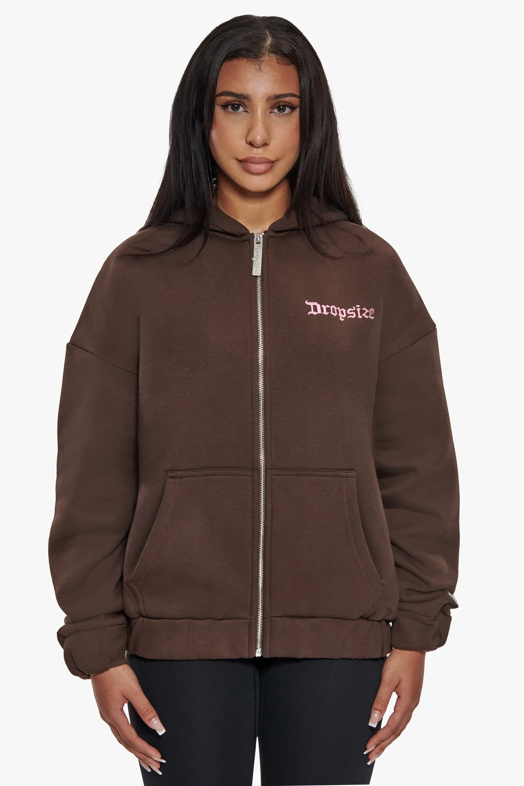 Dropsize Heavy Oversize Zip Hoodie Women Chocolate Pink