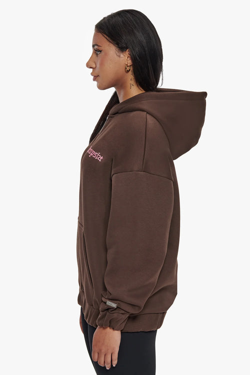 Dropsize Heavy Oversize Zip Hoodie Women Chocolate Pink