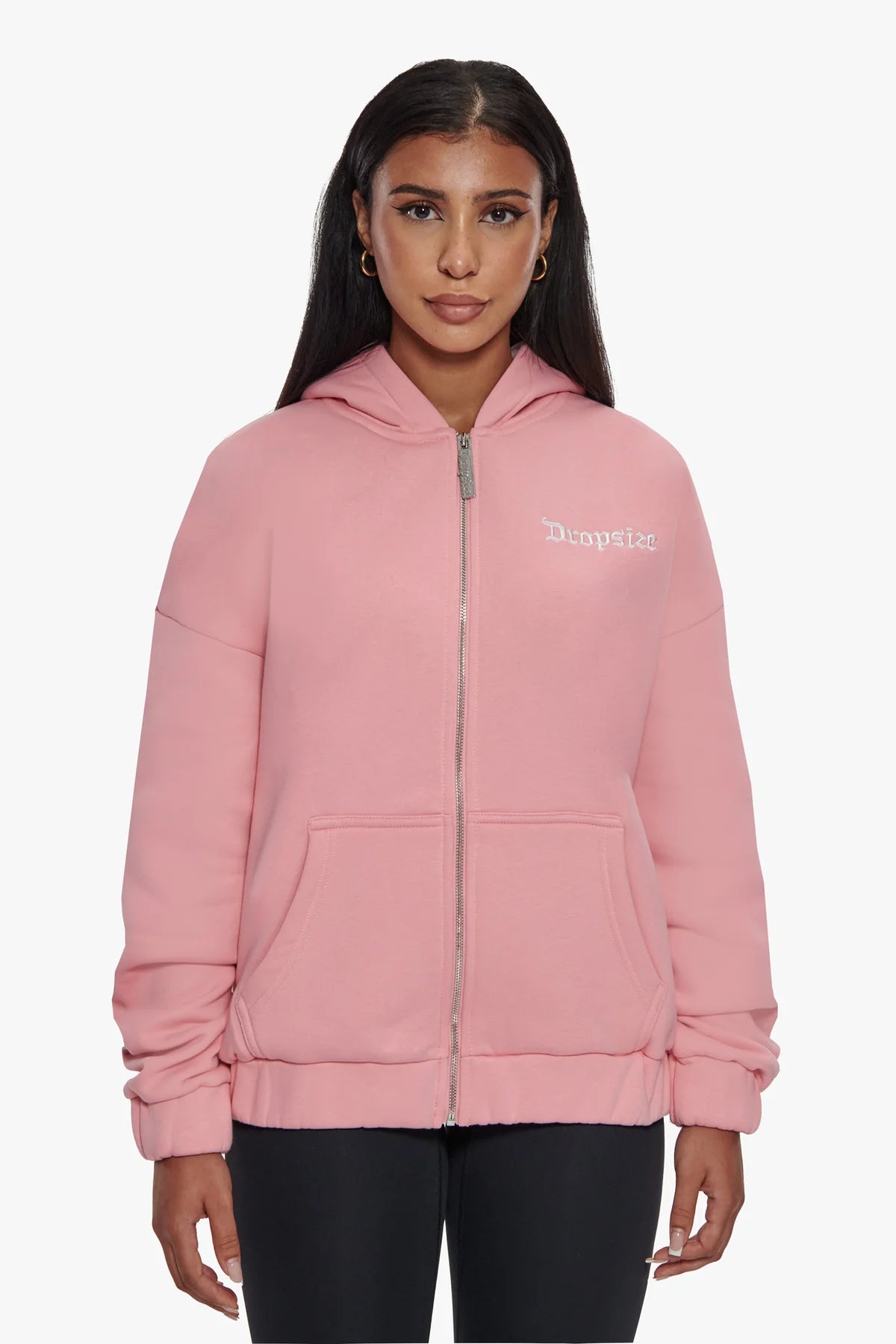 Dropsize Heavy Oversize Zip Hoodie Women Pink