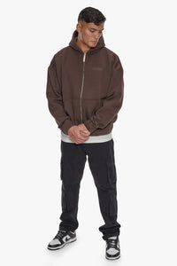 Dropsize Super Heavy Oversize Hd Print Zip Hoodie Brown