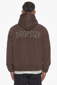 Dropsize Super Heavy Oversize Hd Print Zip Hoodie Brown