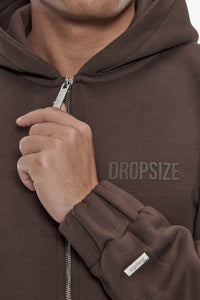 Dropsize Super Heavy Oversize Hd Print Zip Hoodie Brown