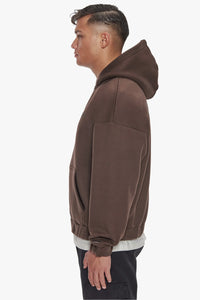 Dropsize Super Heavy Oversize Hd Print Zip Hoodie Brown