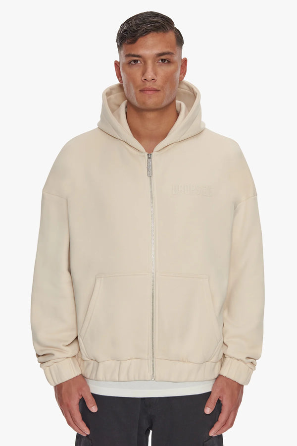 Dropsize Super Heavy Oversize Hd Print Zip Hoodie Coconut Cream