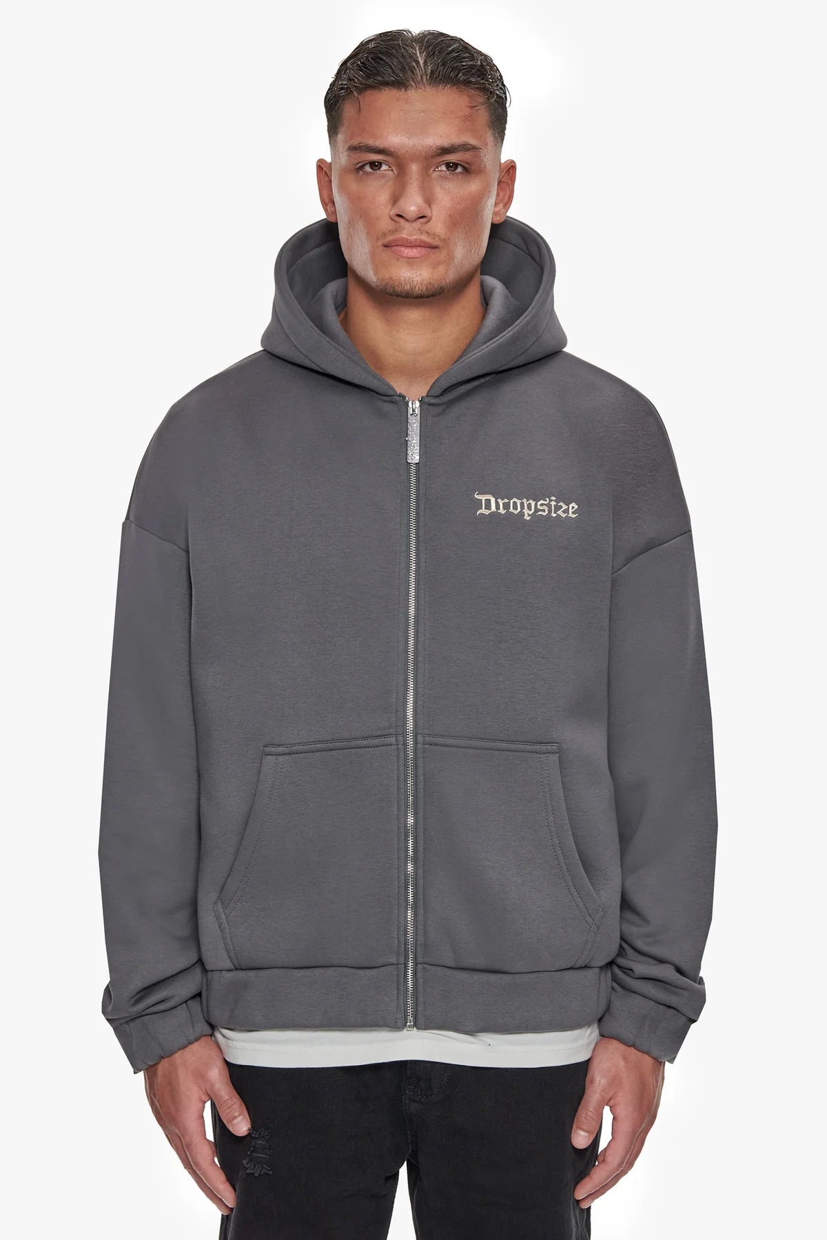 Dropsize Heavy Oversized Legends Zip Hoodie Grey