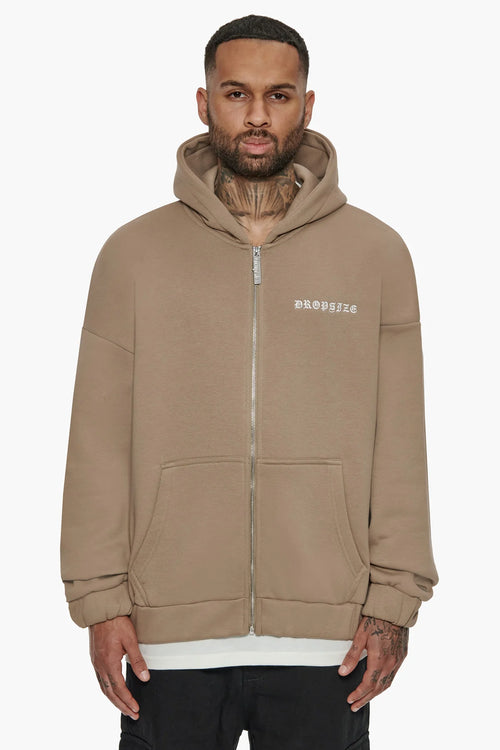 Dropsize Heavy Oversize Crime Zip Hoodie Silver Mink