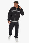 Dropsize Super Heavy Oversize Mid Front Embo Zip Hoodie Black