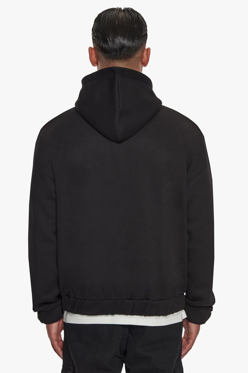 Dropsize Super Heavy Oversize Mid Front Embo Zip Hoodie Black