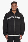 Dropsize Super Heavy Oversize Mid Front Embo Zip Hoodie Black