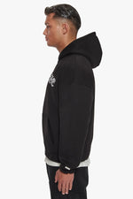 Dropsize Super Heavy Oversize Mid Front Embo Zip Hoodie Black