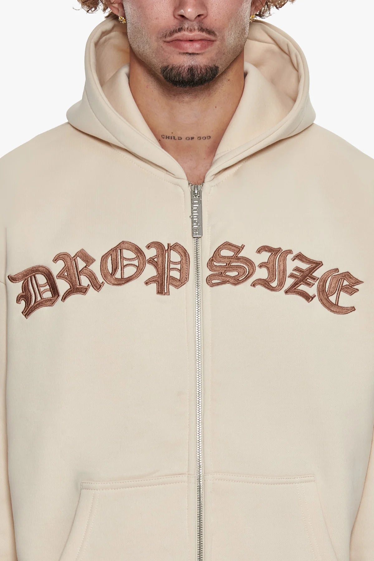 Dropsize Super Heavy Oversize Mid Front Embo Zip Hoodie Coconut Milk