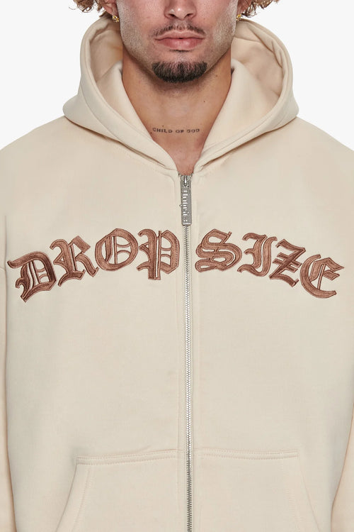 Dropsize Super Heavy Oversize Mid Front Embo Zip Hoodie Coconut Milk