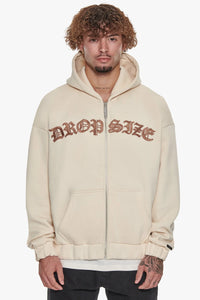 Dropsize Super Heavy Oversize Mid Front Embo Zip Hoodie Coconut Milk