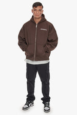 Dropsize Heavy Oversize Logo Zip Hoodie Chocolate Black