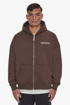 Dropsize Heavy Oversize Logo Zip Hoodie Chocolate Black