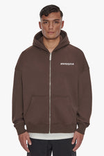 Dropsize Heavy Oversize Logo Zip Hoodie Chocolate Black