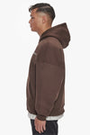 Dropsize Heavy Oversize Logo Zip Hoodie Chocolate Black