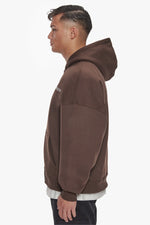 Dropsize Heavy Oversize Logo Zip Hoodie Chocolate Black