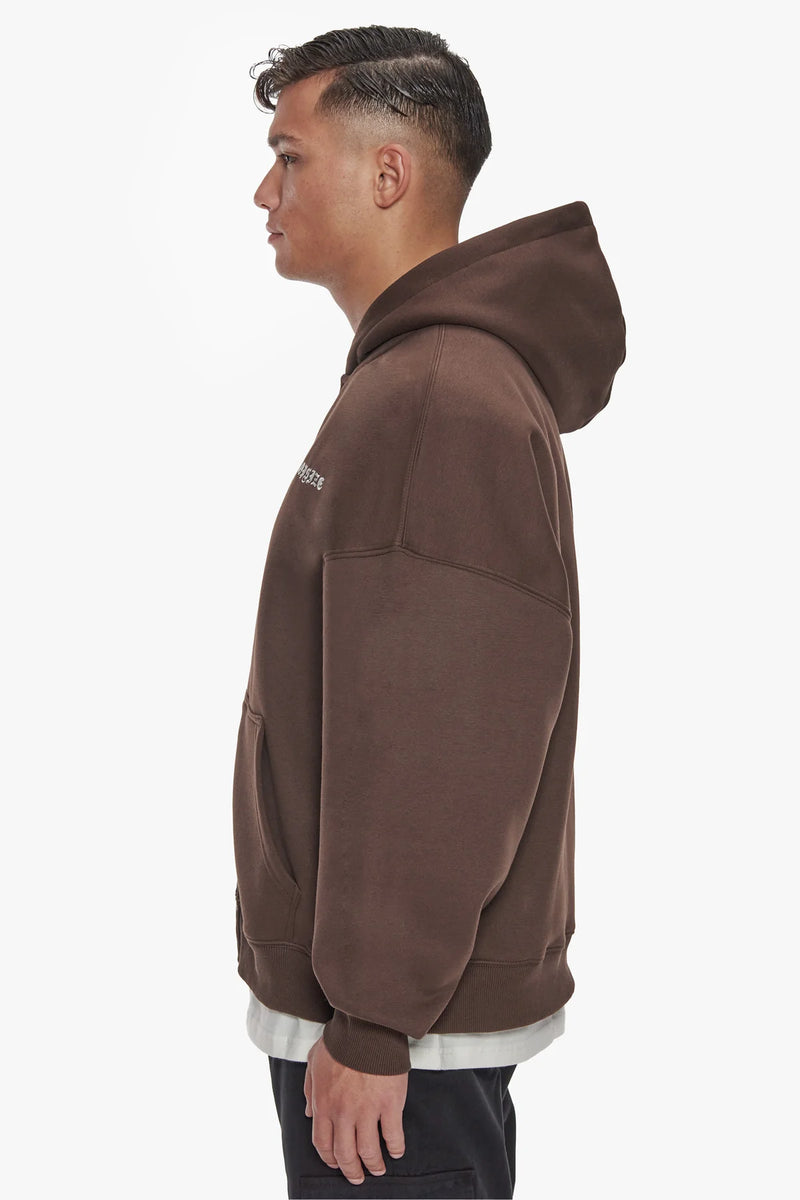 Dropsize Heavy Oversize Logo Zip Hoodie Chocolate Black