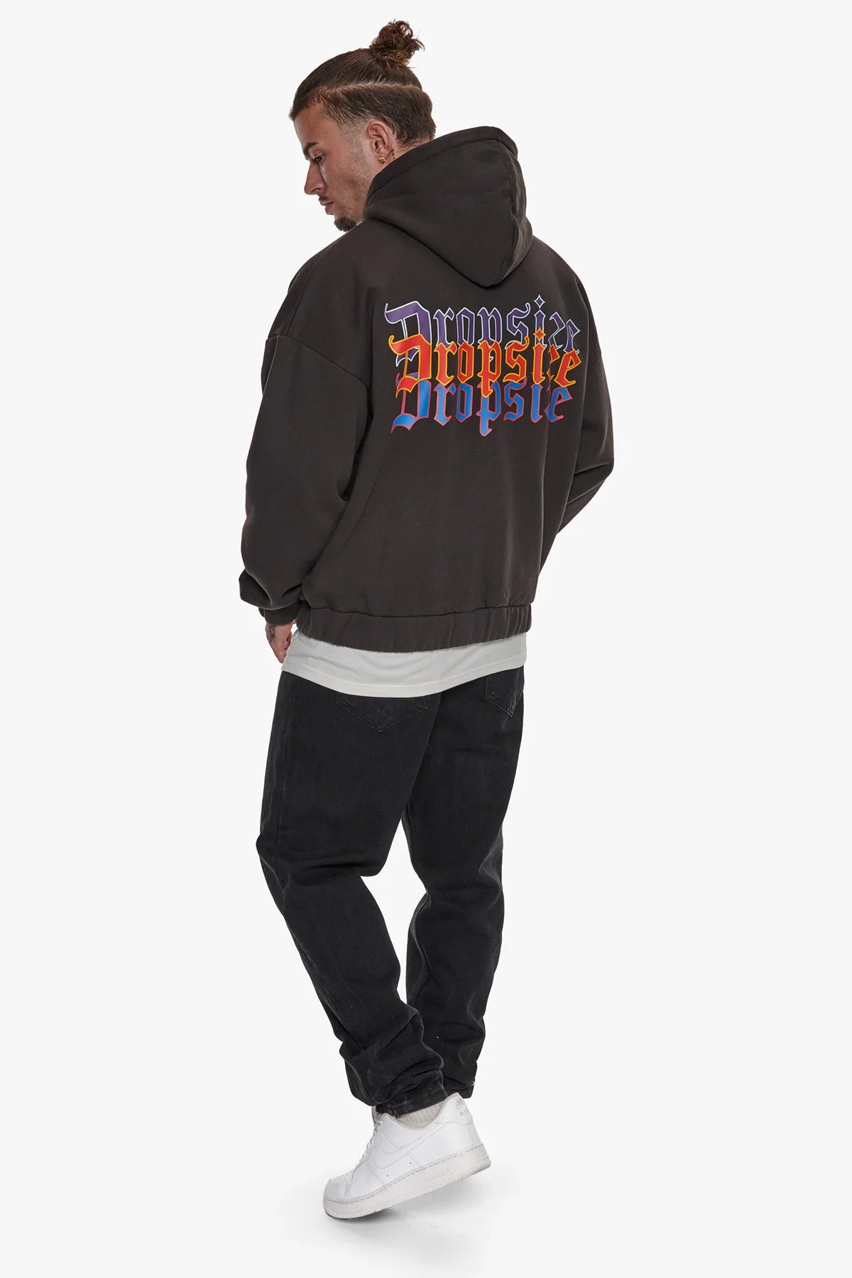 Dropsize Heavy Oversized Triple Logo Zip Hoodie Washed Black