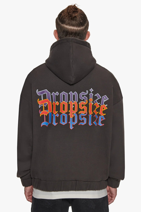 Dropsize Heavy Oversized Triple Logo Zip Hoodie Washed Black