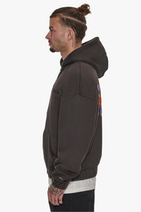 Dropsize Heavy Oversized Triple Logo Zip Hoodie Washed Black