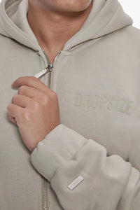 Dropsize Super Heavy Oversize Hd Print Zip Hoodie Stone