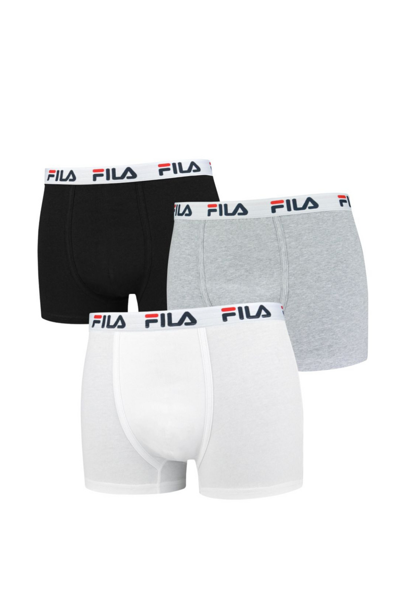 Fila Man Boxershorts Elastic mit Fila Logo 3 Pack Black White Grey