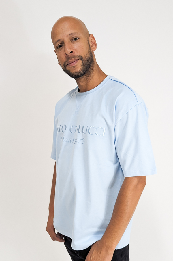 Carlo Colucci Oversized-Shirt Basic Logo Unicolor Babyblue