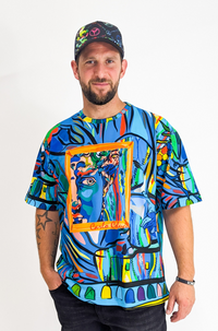 Carlo Colucci Gallery Art Story Oversized Fit T-Shirt Petrol