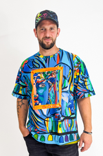 Carlo Colucci Gallery Art Story Oversized Fit T-Shirt Petrol