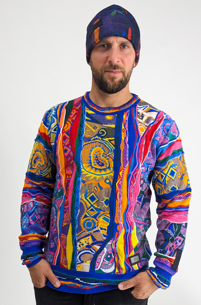 Carlo Colucci Knit Story Hoodie Blue Pink Yellow