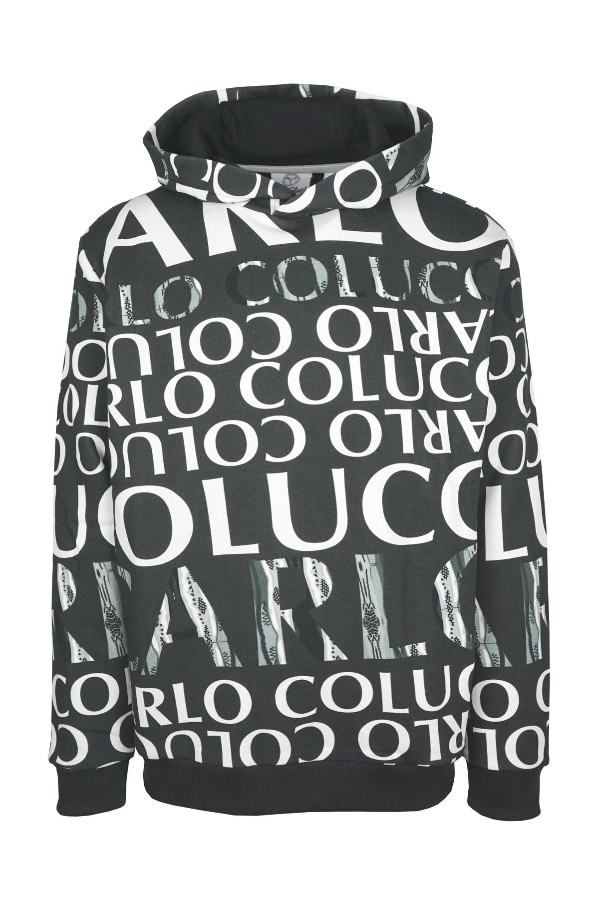 Carlo Colucci All Over Logo Hoody Black - Soulsideshop