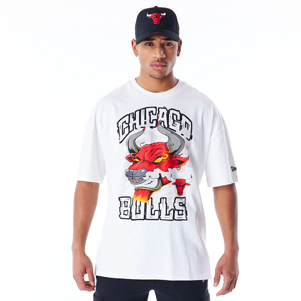 New Era Graphic Drop Shoulder Tee Chicago Bulls White/Black - Soulsideshop