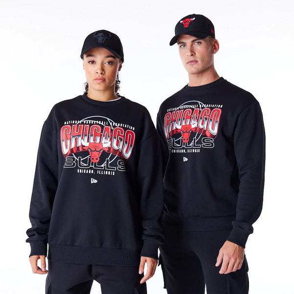 New Era NBA Tech Fleece Crew Neck Chicago Bulls Black/Red - Soulsideshop